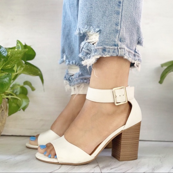 Girl’$ Culture Shoes - White Ankle Strap Block Heel
